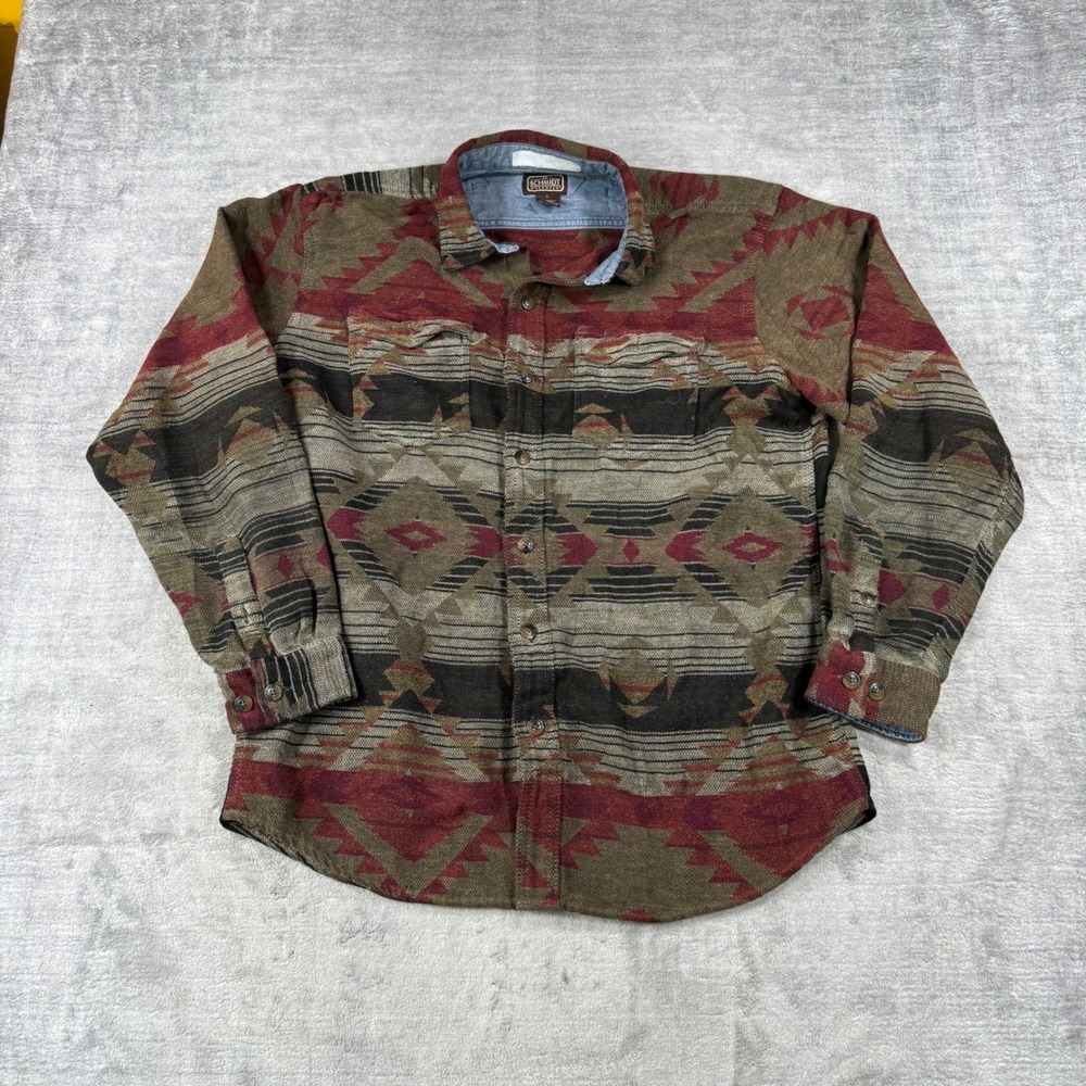 CE Schmidt Workwear Shirt Mens Large Brown Southwestern Aztec Button Up
